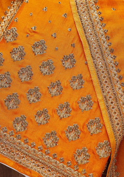 Mustard Stonework Georgette Unstitched Salwar Suit - Koskii
