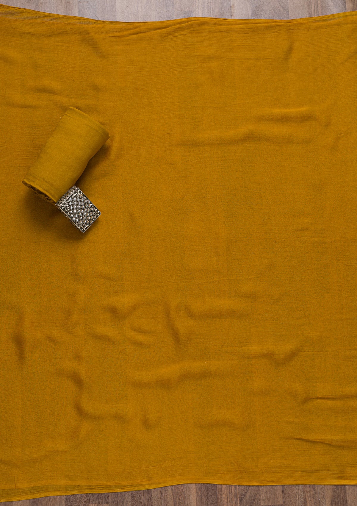 Mustard Semi Crepe Swarovski Unstitched Salwar Suit-Koskii