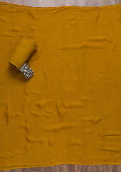 Mustard Semi Crepe Swarovski Unstitched Salwar Suit-Koskii