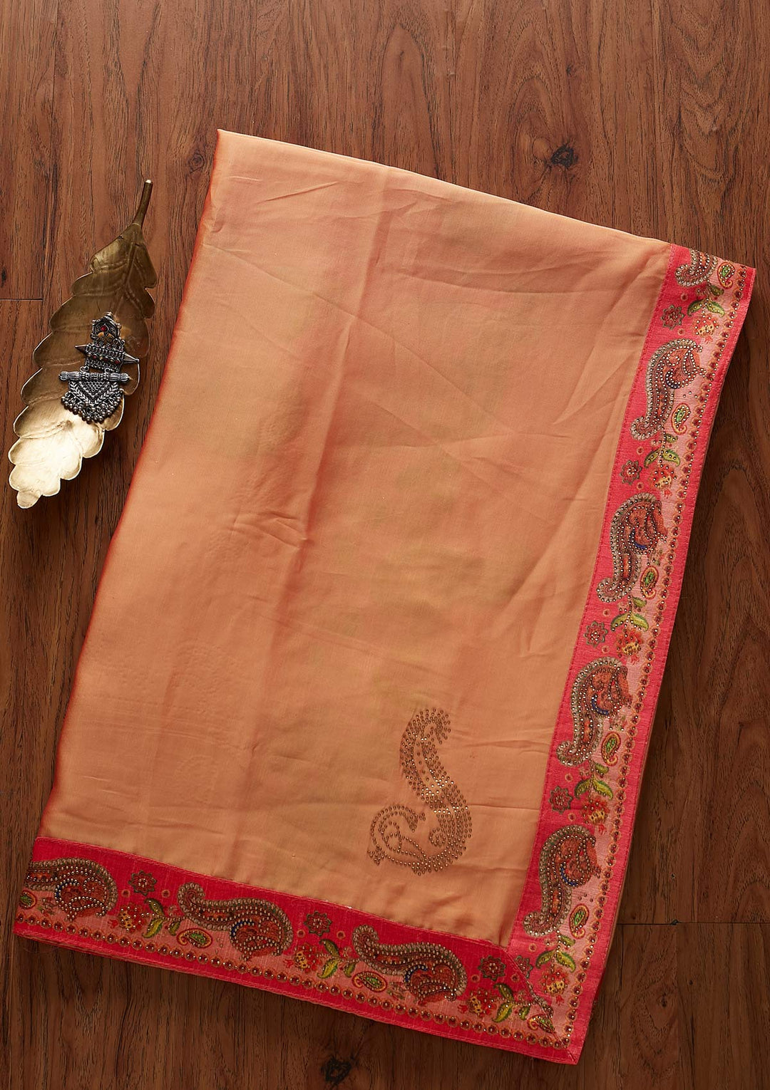 Mustard Swarovski Semi Crepe Designer Saree - koskii