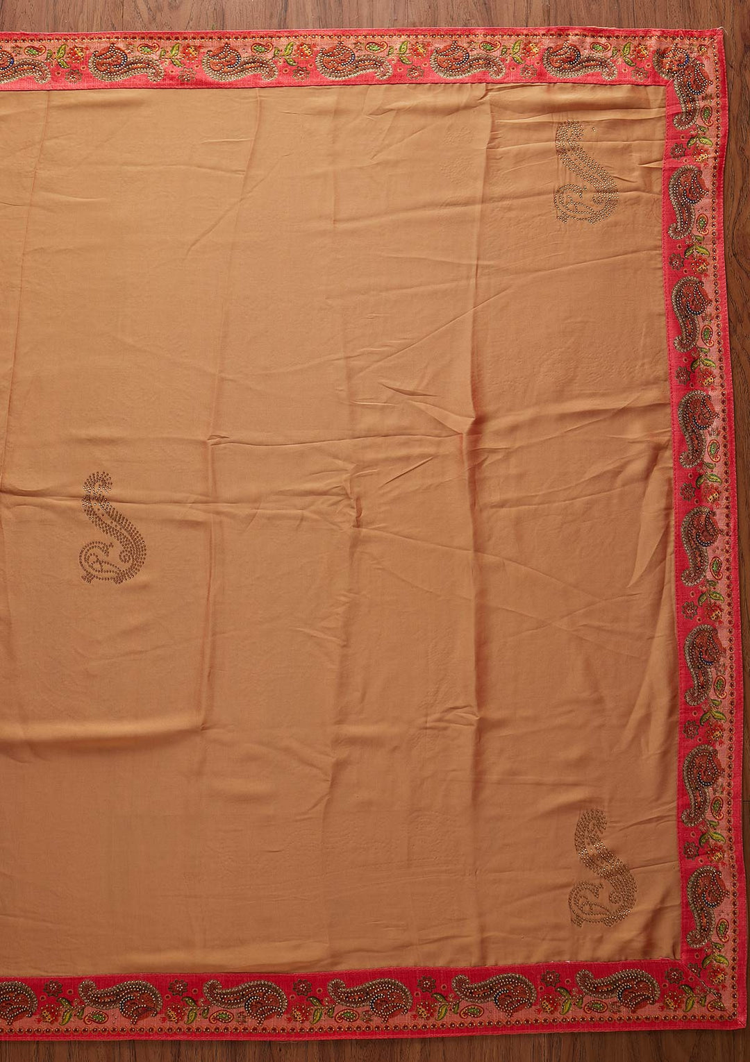 Mustard Swarovski Semi Crepe Designer Saree - koskii