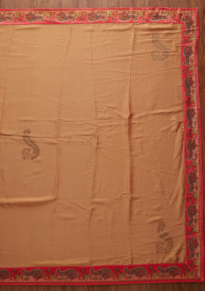 Mustard Swarovski Semi Crepe Designer Saree - koskii