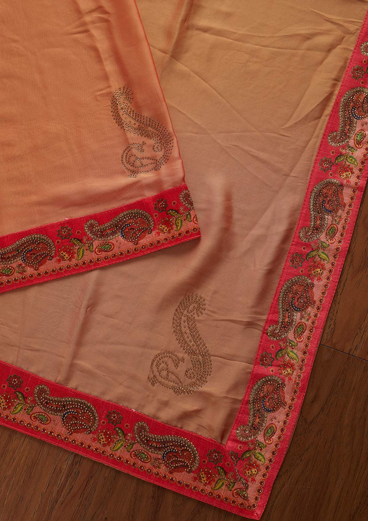 Mustard Swarovski Semi Crepe Designer Saree - koskii