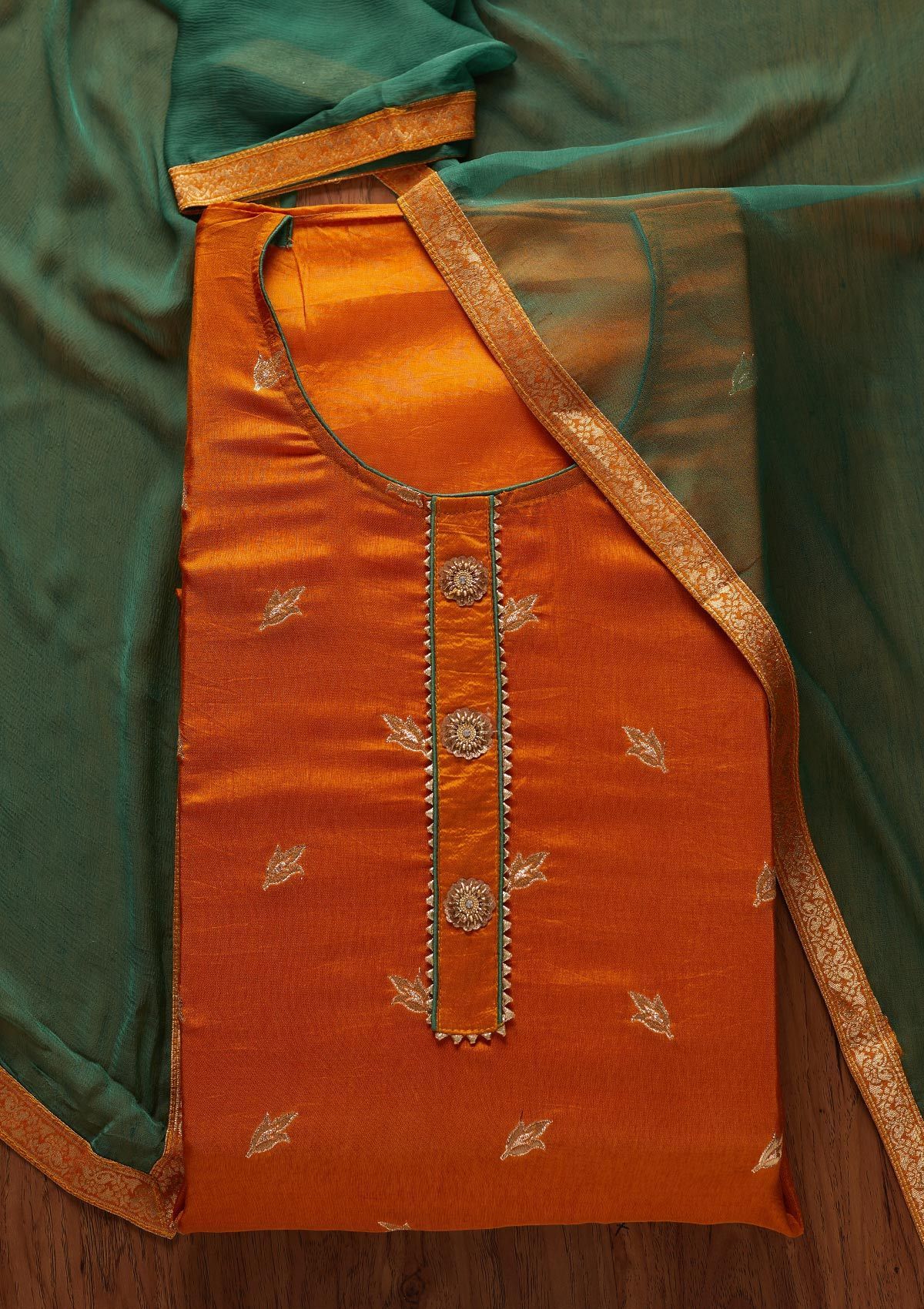 Mustard Zariwork Art Silk Designer Semi-Stitched Salwar Suit - koskii