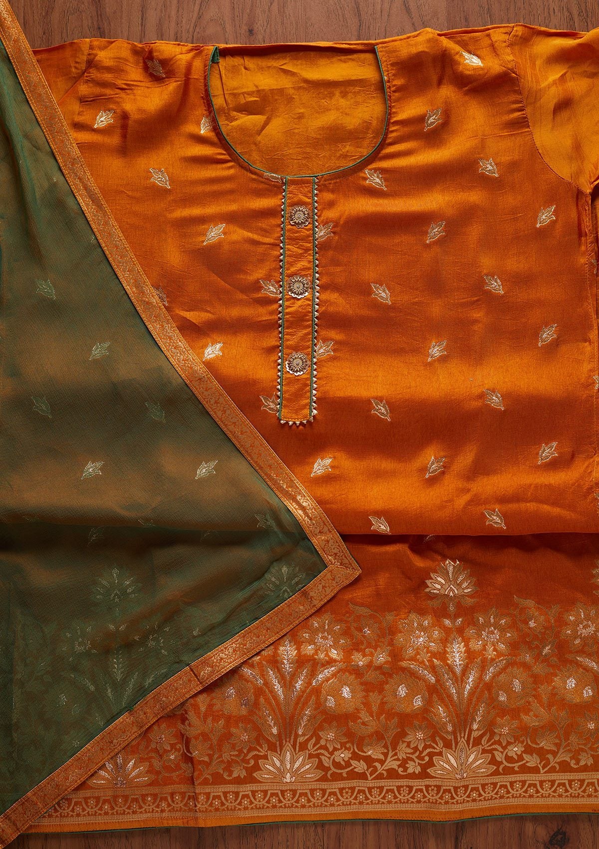 Mustard Zariwork Art Silk Designer Semi-Stitched Salwar Suit - koskii