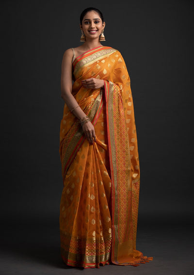 Mustard Zariwork Art Silk Designer Saree - koskii