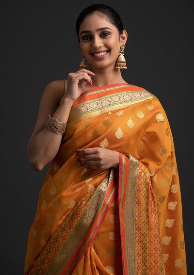 Mustard Zariwork Art Silk Designer Saree - koskii