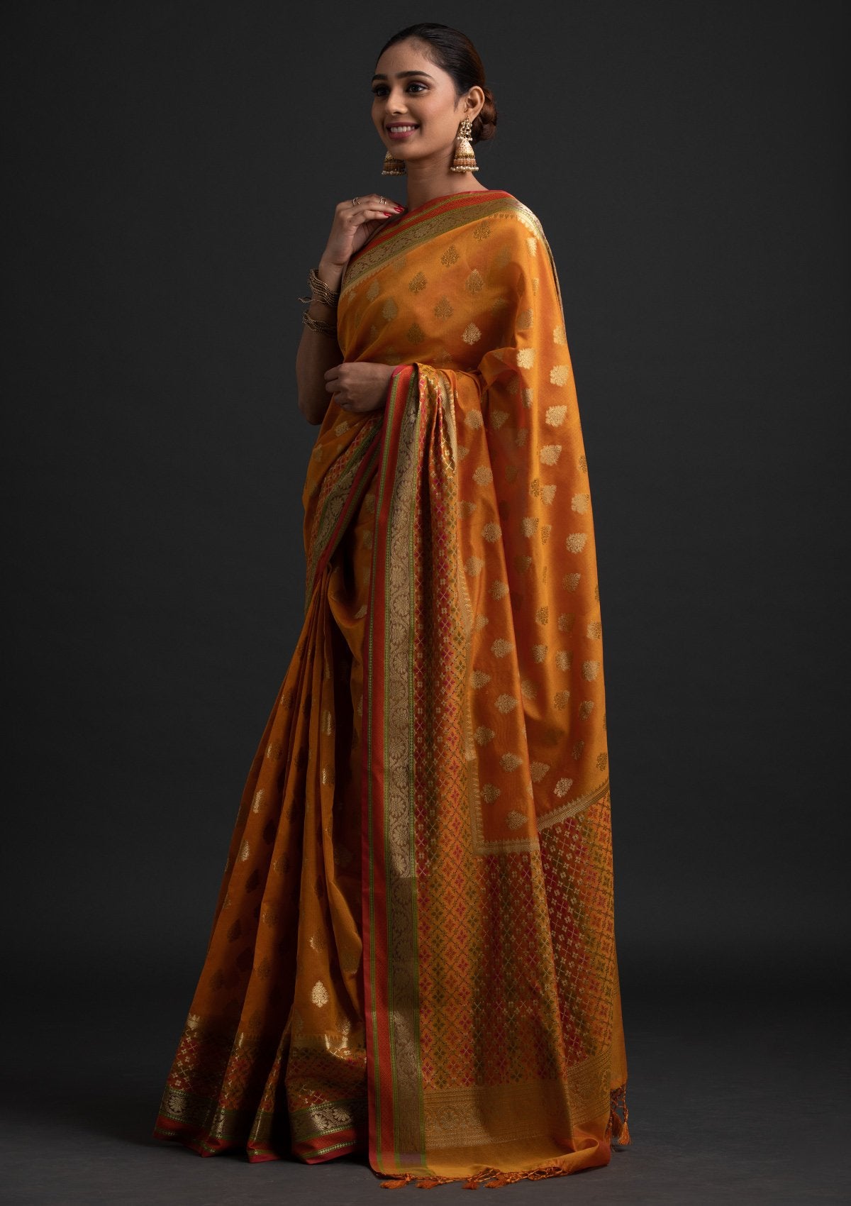 Mustard Zariwork Art Silk Designer Saree - koskii
