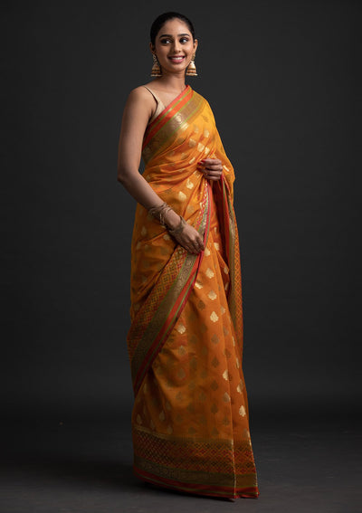 Mustard Zariwork Art Silk Designer Saree - koskii