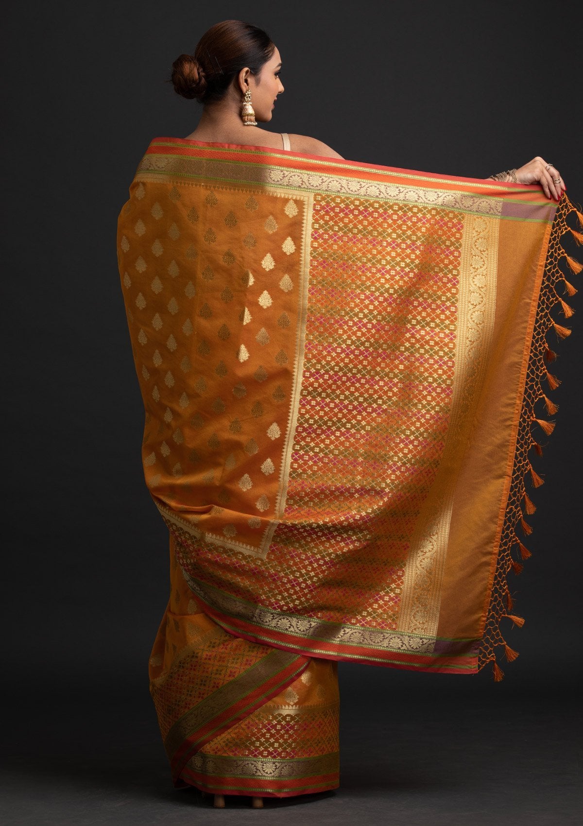Mustard Zariwork Art Silk Designer Saree - koskii