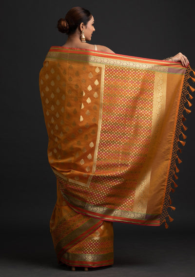 Mustard Zariwork Art Silk Designer Saree - koskii