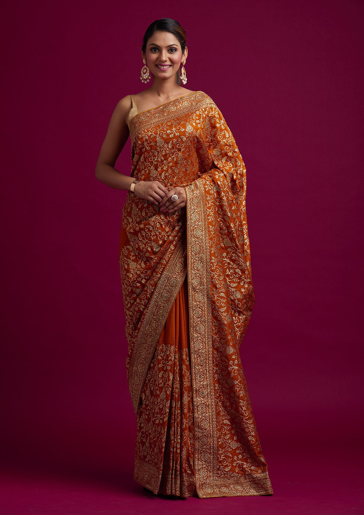 Mustard Zariwork Art Silk Designer Saree - koskii