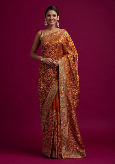 Mustard Zariwork Art Silk Designer Saree - koskii