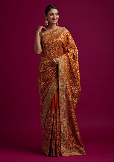 Mustard Zariwork Art Silk Designer Saree - koskii
