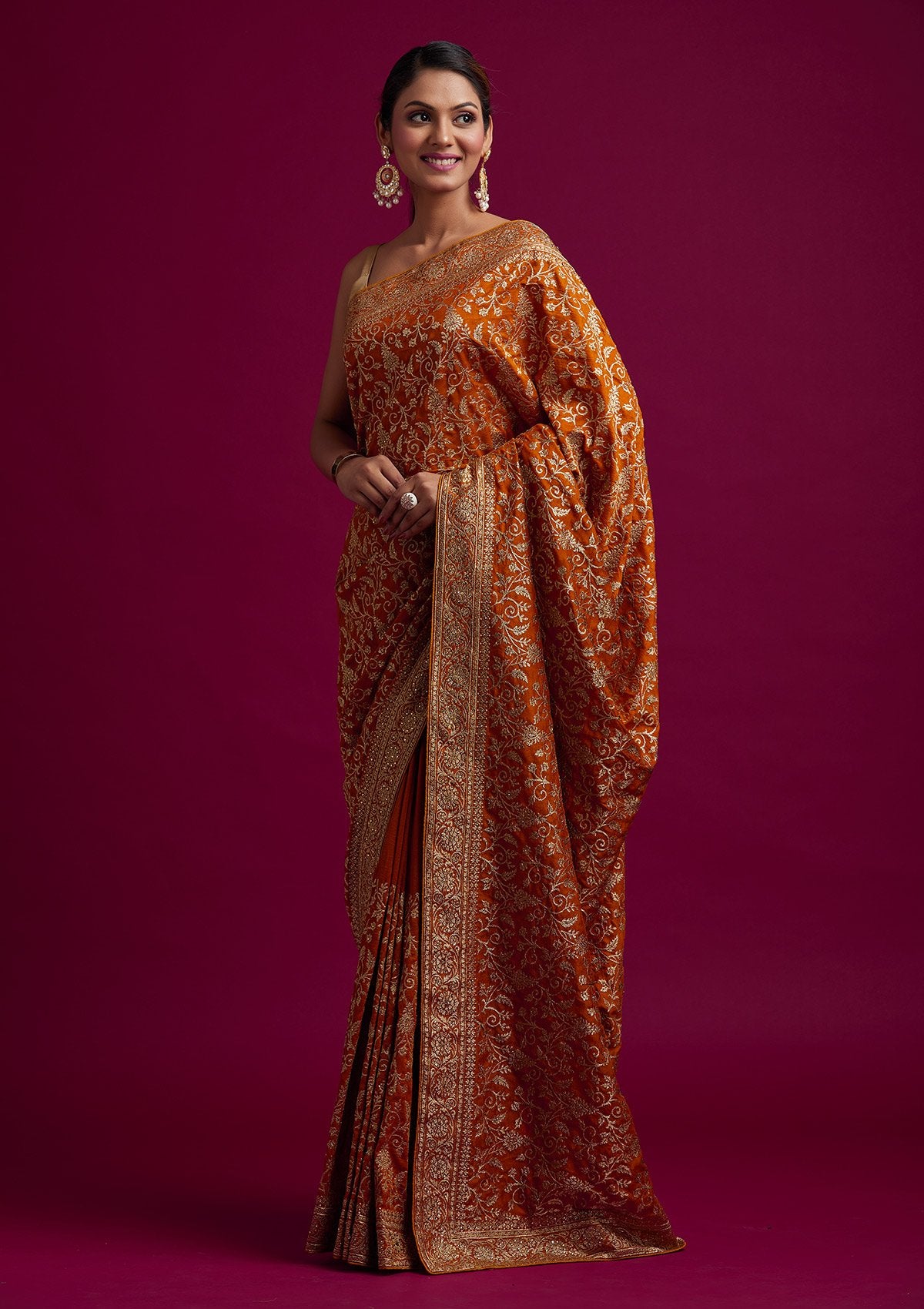 Mustard Zariwork Art Silk Designer Saree - koskii