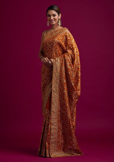 Mustard Zariwork Art Silk Designer Saree - koskii