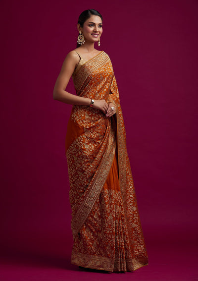 Mustard Zariwork Art Silk Designer Saree - koskii