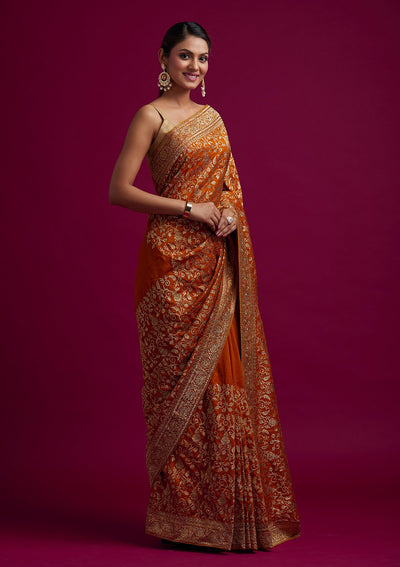 Mustard Zariwork Art Silk Designer Saree - koskii