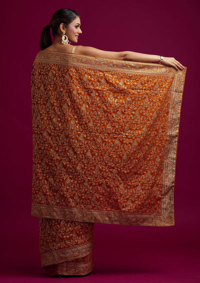 Mustard Zariwork Art Silk Designer Saree - koskii