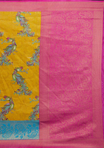 Mustard Zariwork Art Silk Designer Saree - Koskii
