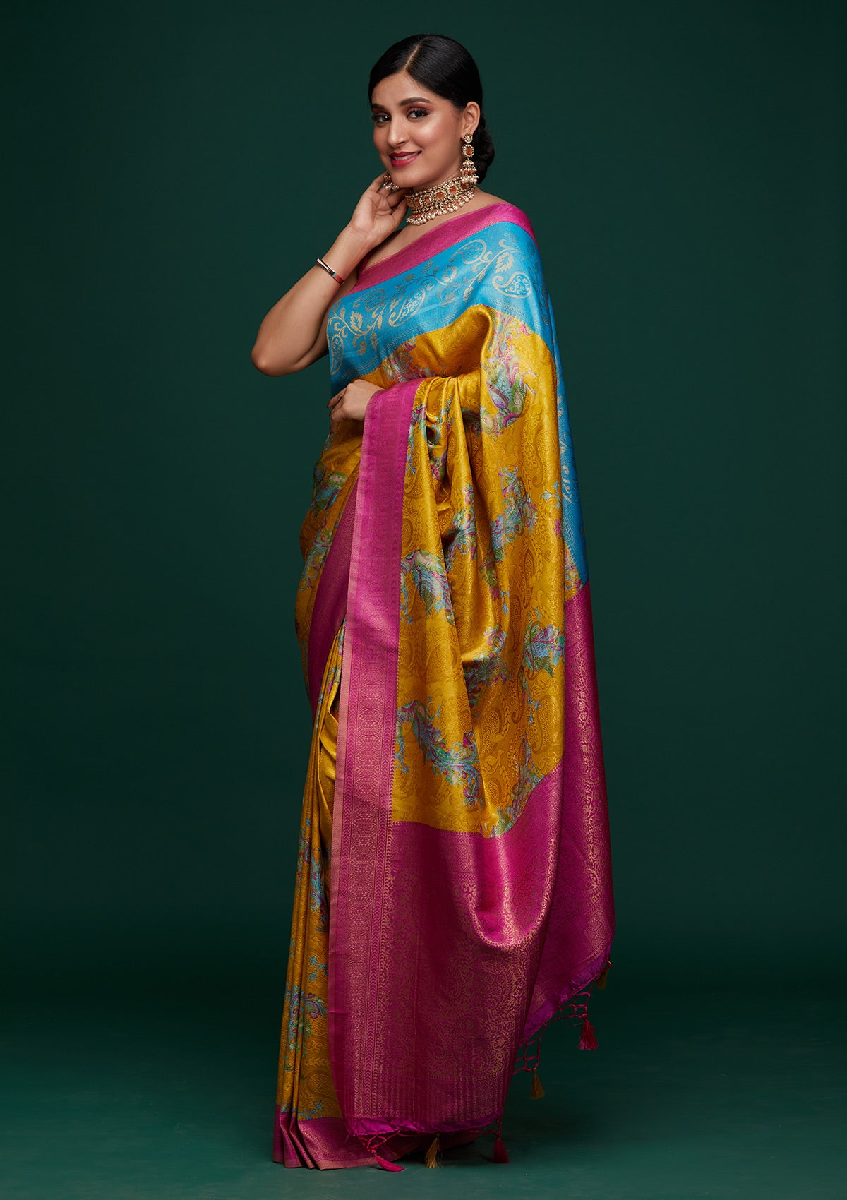 Mustard Zariwork Art Silk Designer Saree - Koskii