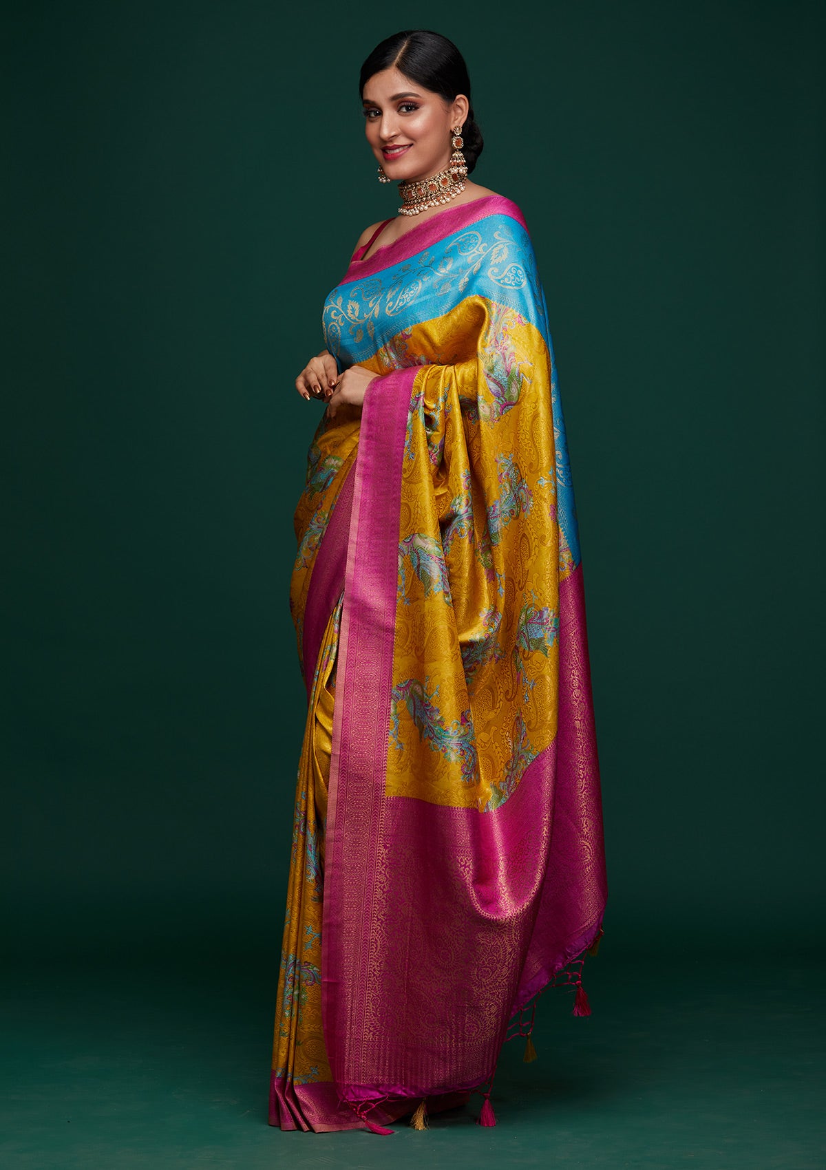Mustard Zariwork Art Silk Designer Saree - Koskii