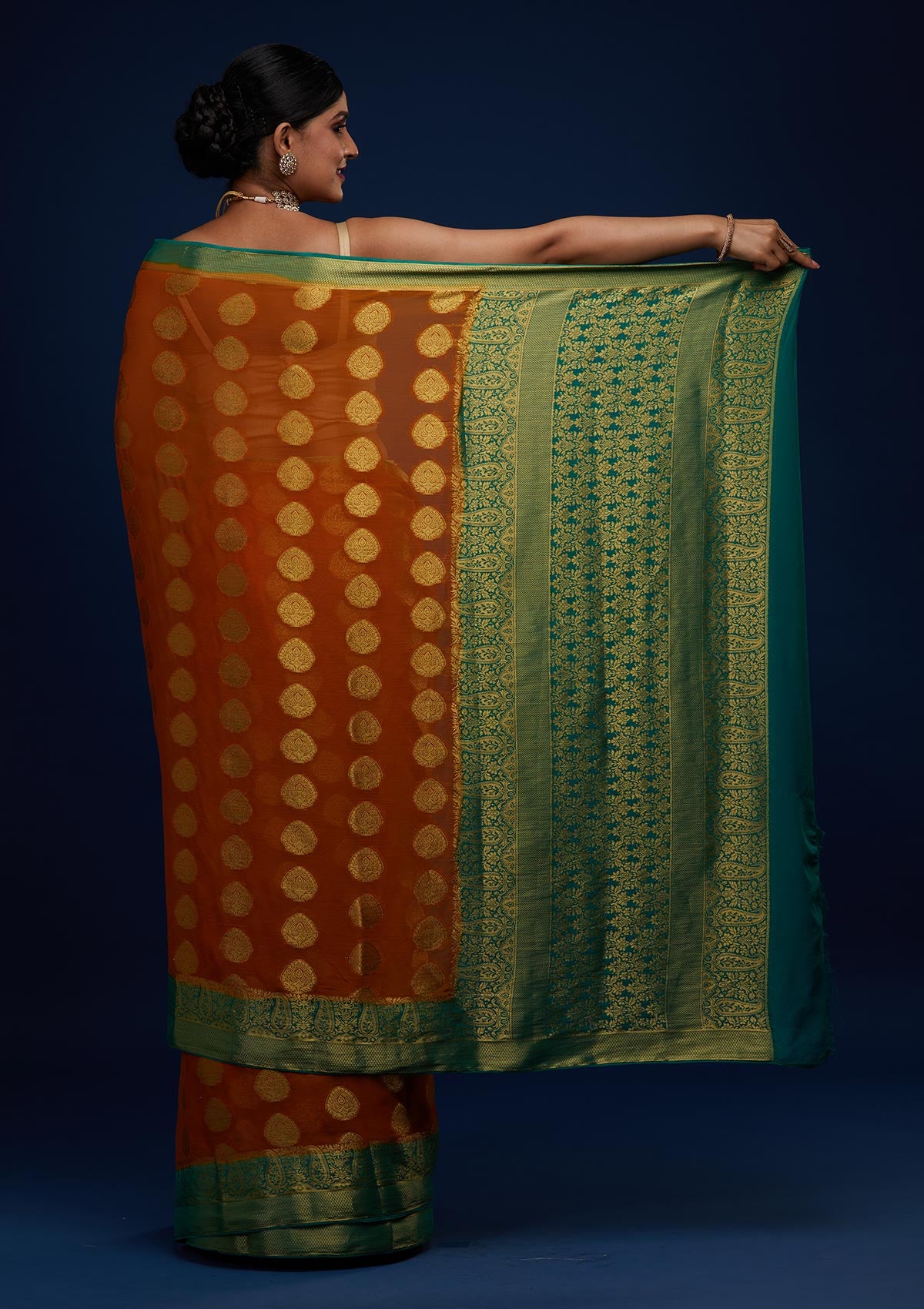 Mustard Zariwork Art Silk Designer Saree - Koskii