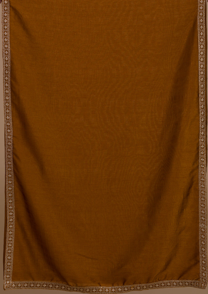 Mustard Zariwork Art Silk Readymade Salwar Suit-Koskii