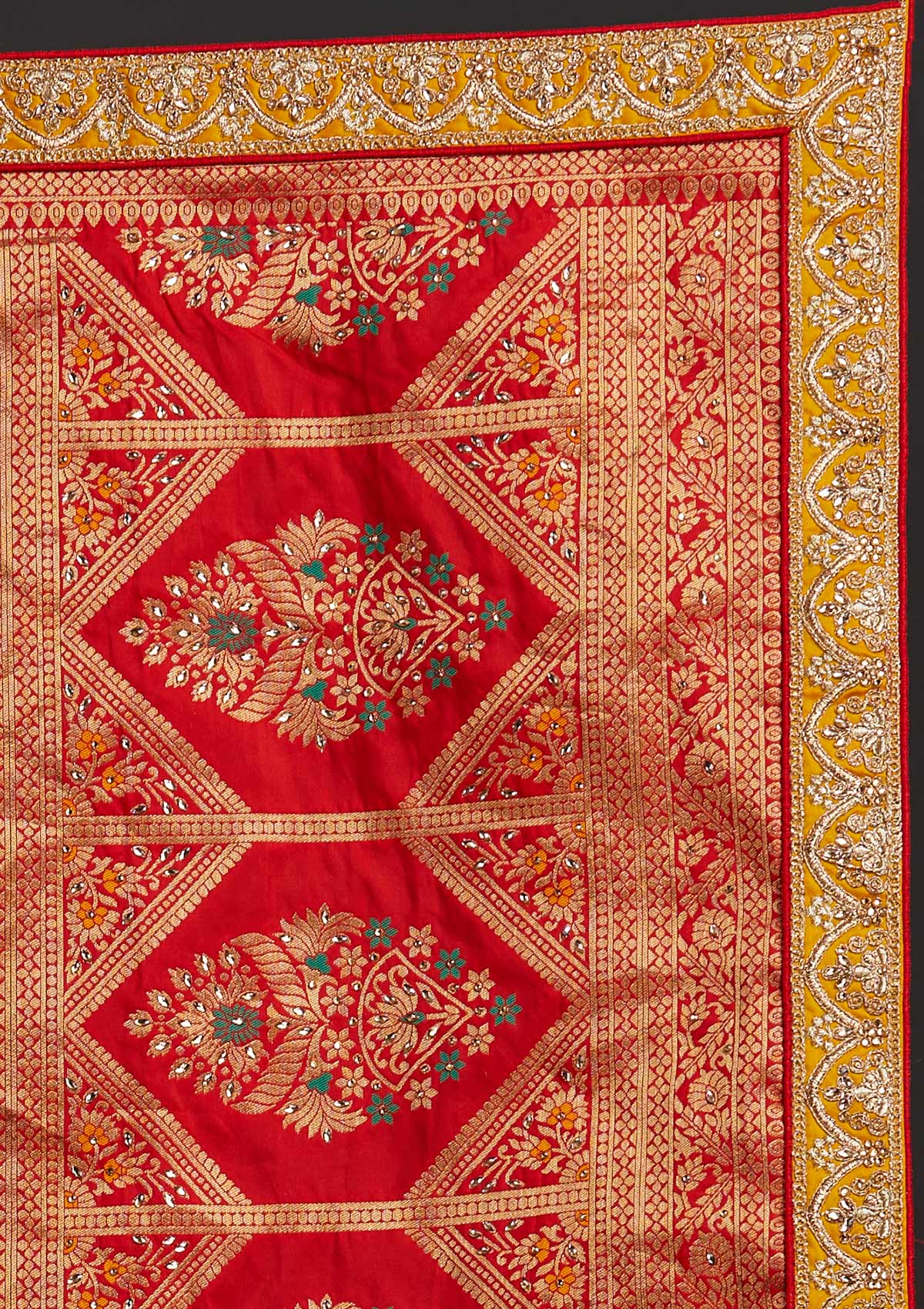 Mustard Zariwork Banarasi Designer Semi-Stitched Lehenga - koskii
