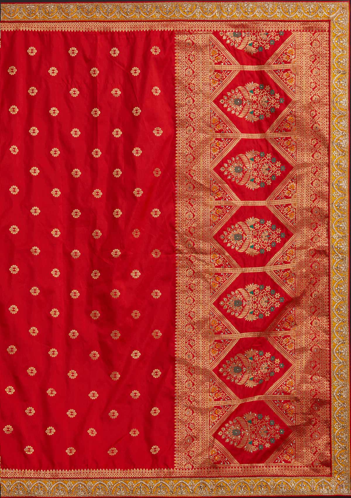 Mustard Zariwork Banarasi Designer Semi-Stitched Lehenga - koskii