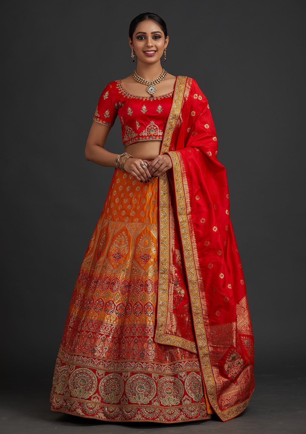 Mustard Zariwork Banarasi Designer Semi-Stitched Lehenga - koskii
