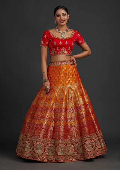 Mustard Zariwork Banarasi Designer Semi-Stitched Lehenga - koskii