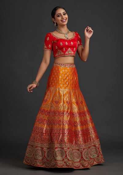 Mustard Zariwork Banarasi Designer Semi-Stitched Lehenga - koskii