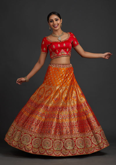 Mustard Zariwork Banarasi Designer Semi-Stitched Lehenga - koskii