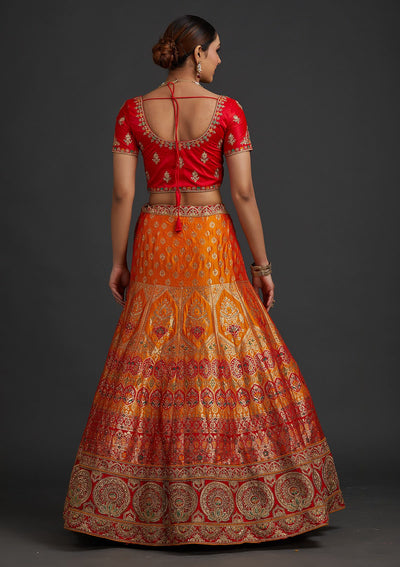Mustard Zariwork Banarasi Designer Semi-Stitched Lehenga - koskii