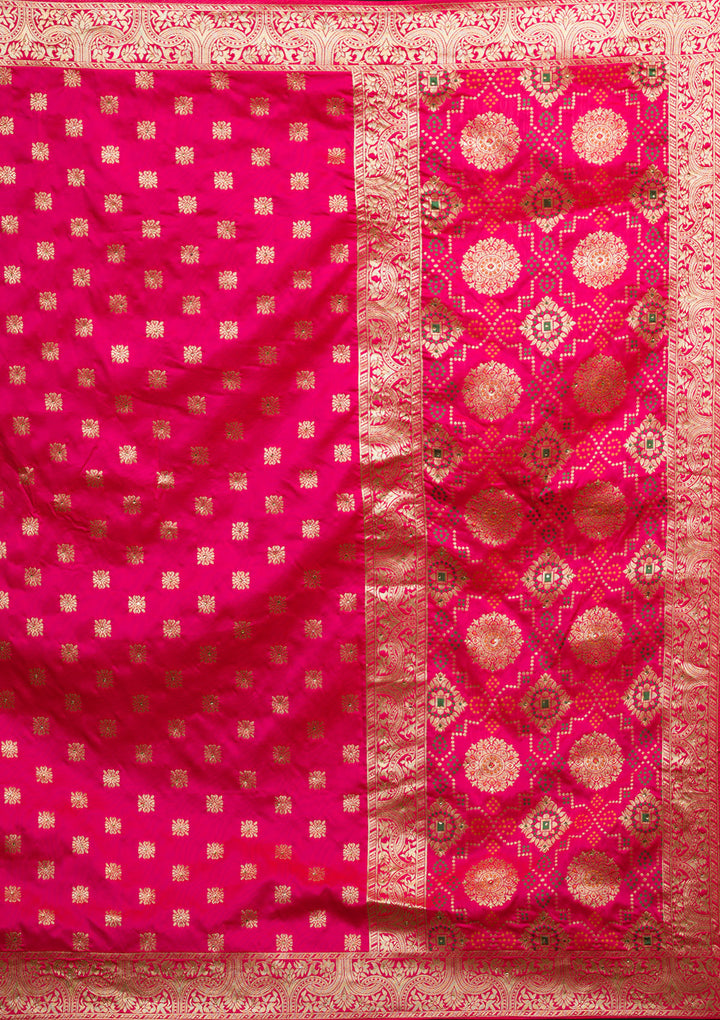 Mustard Zariwork Banarasi Lehenga-Koskii