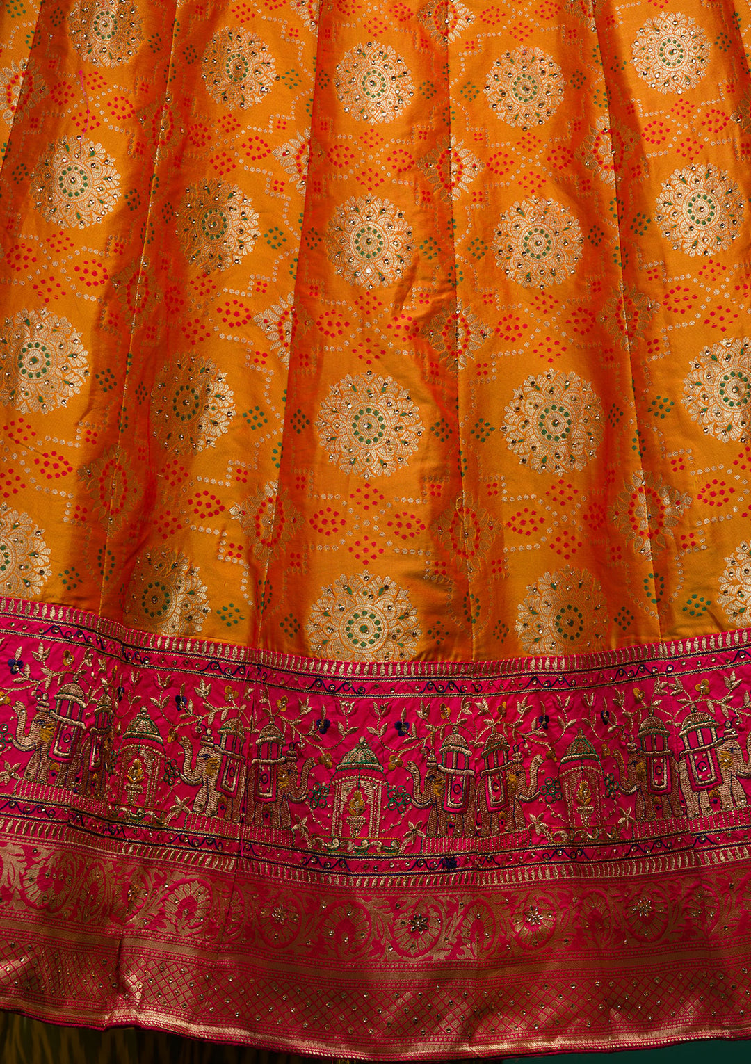 Mustard Zariwork Banarasi Lehenga-Koskii