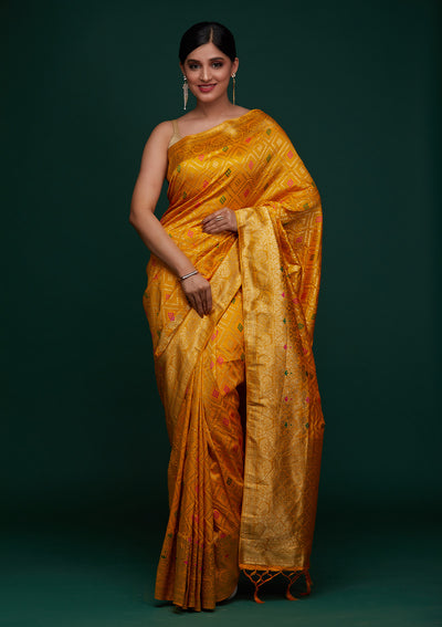 Mustard Zariwork Banarasi Designer Saree - Koskii