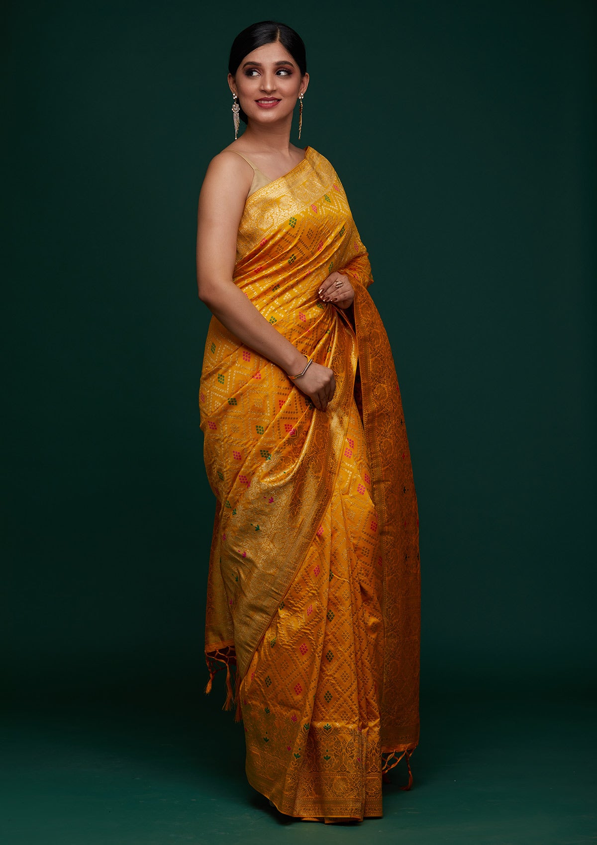Mustard Zariwork Banarasi Designer Saree - Koskii