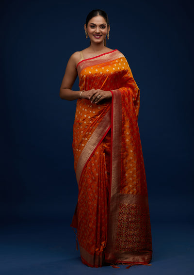 Mustard Zariwork Banarasi Designer Saree - Koskii