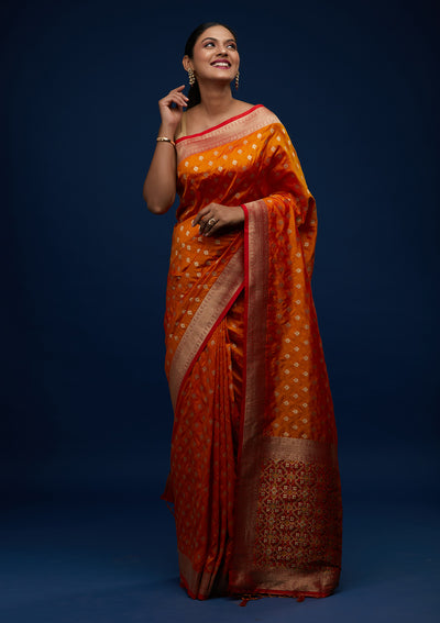 Mustard Zariwork Banarasi Designer Saree - Koskii