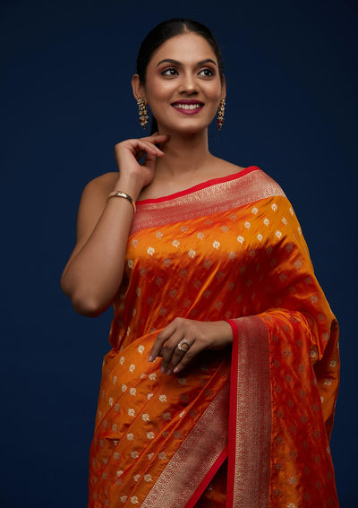 Mustard Zariwork Banarasi Designer Saree - Koskii