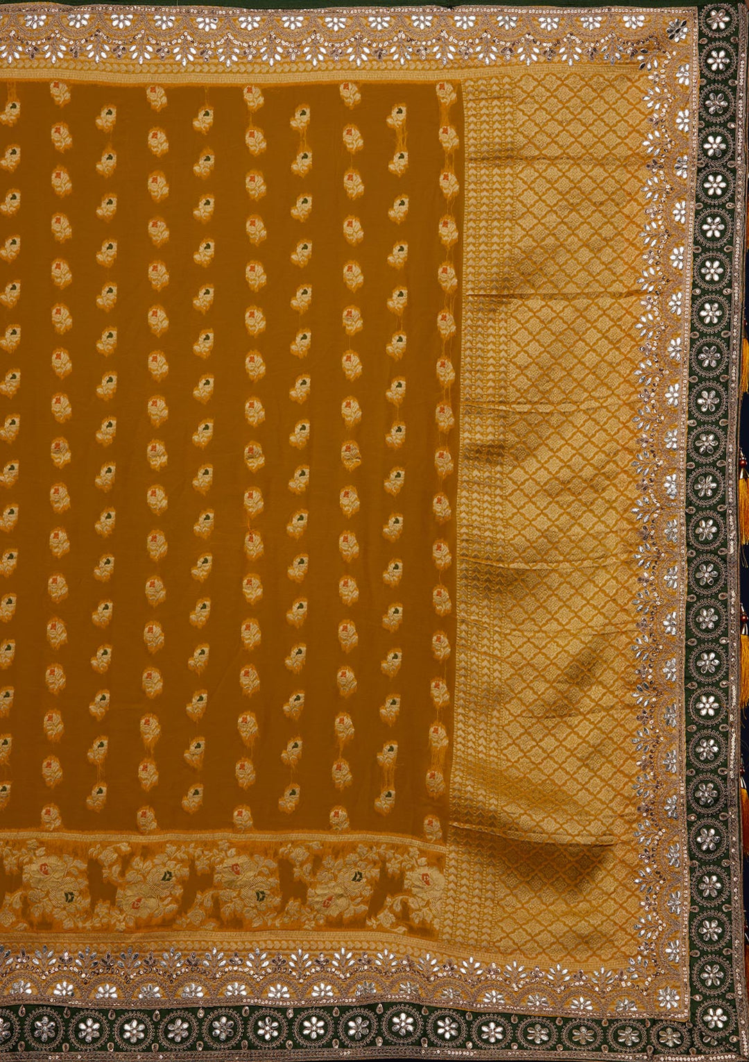 Mustard Zariwork Banarasi Designer Saree - Koskii