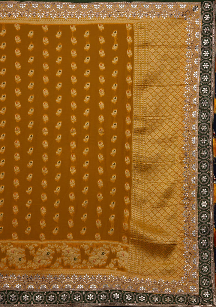 Mustard Zariwork Banarasi Designer Saree - Koskii