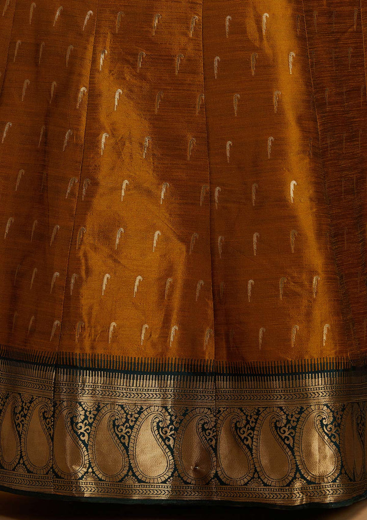 Mustard Zariwork Brocade Designer Semi-Stitched Lehenga - Koskii