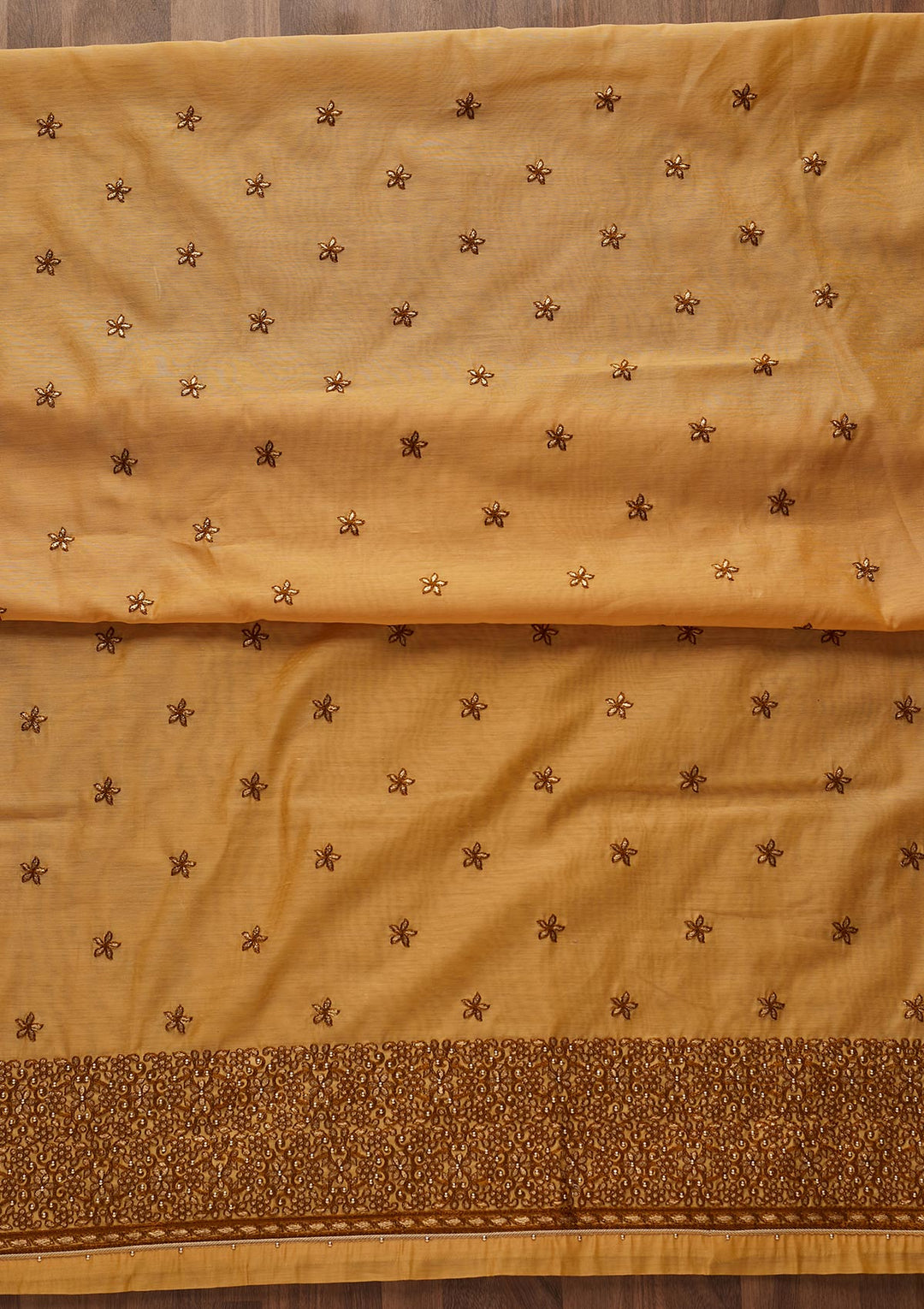 Mustard Zariwork Chanderi Designer Unstitched Salwar Suit - Koskii