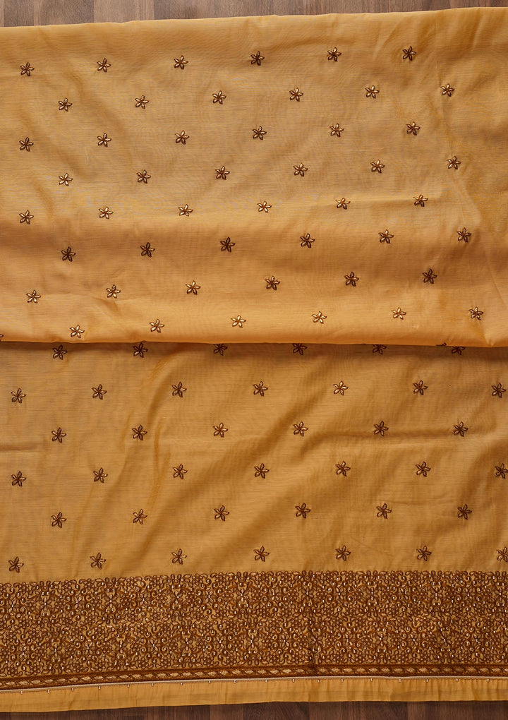 Mustard Zariwork Chanderi Designer Unstitched Salwar Suit - Koskii