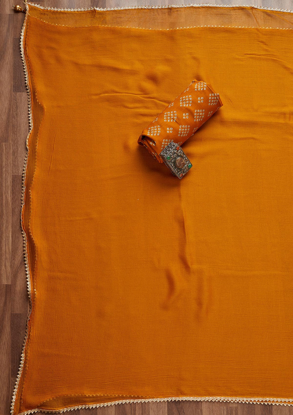 Mustard Zariwork Chanderi Unstitched Salwar Suit - Koskii