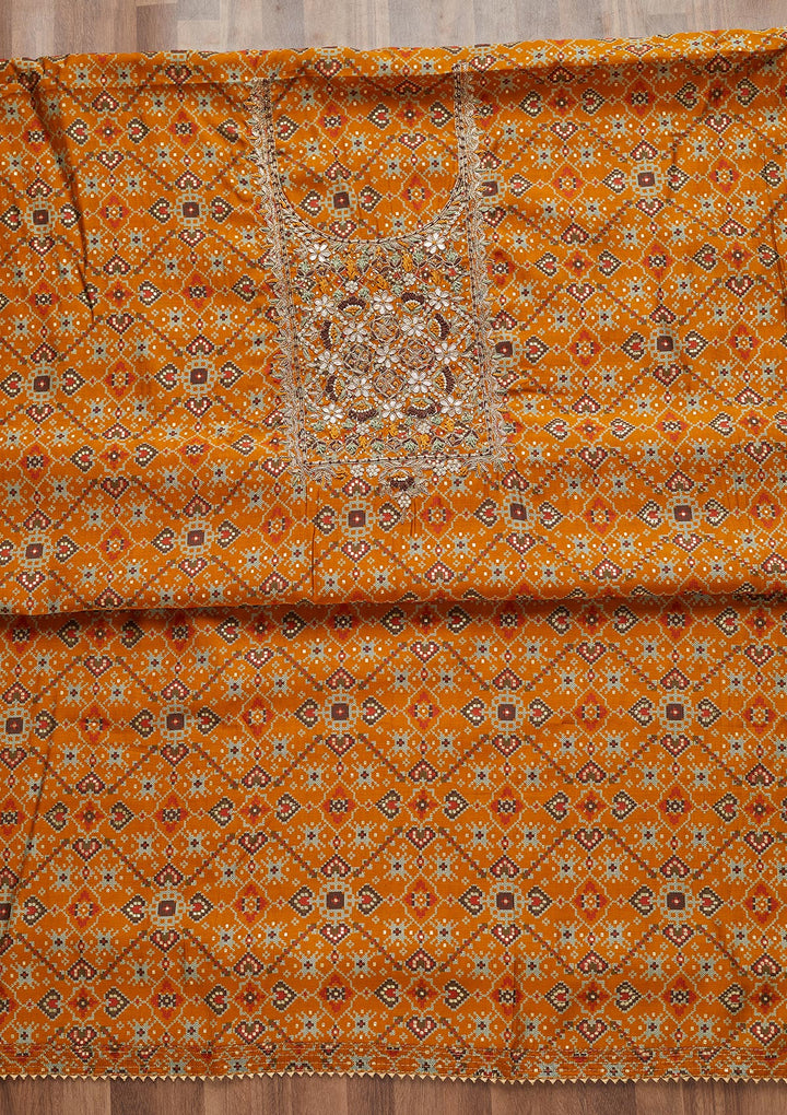 Mustard Zariwork Chanderi Unstitched Salwar Suit - Koskii