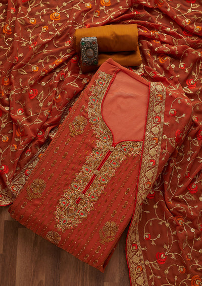 Mustard Zariwork Georgette Designer Semi-Stitched Salwar Suit - Koskii